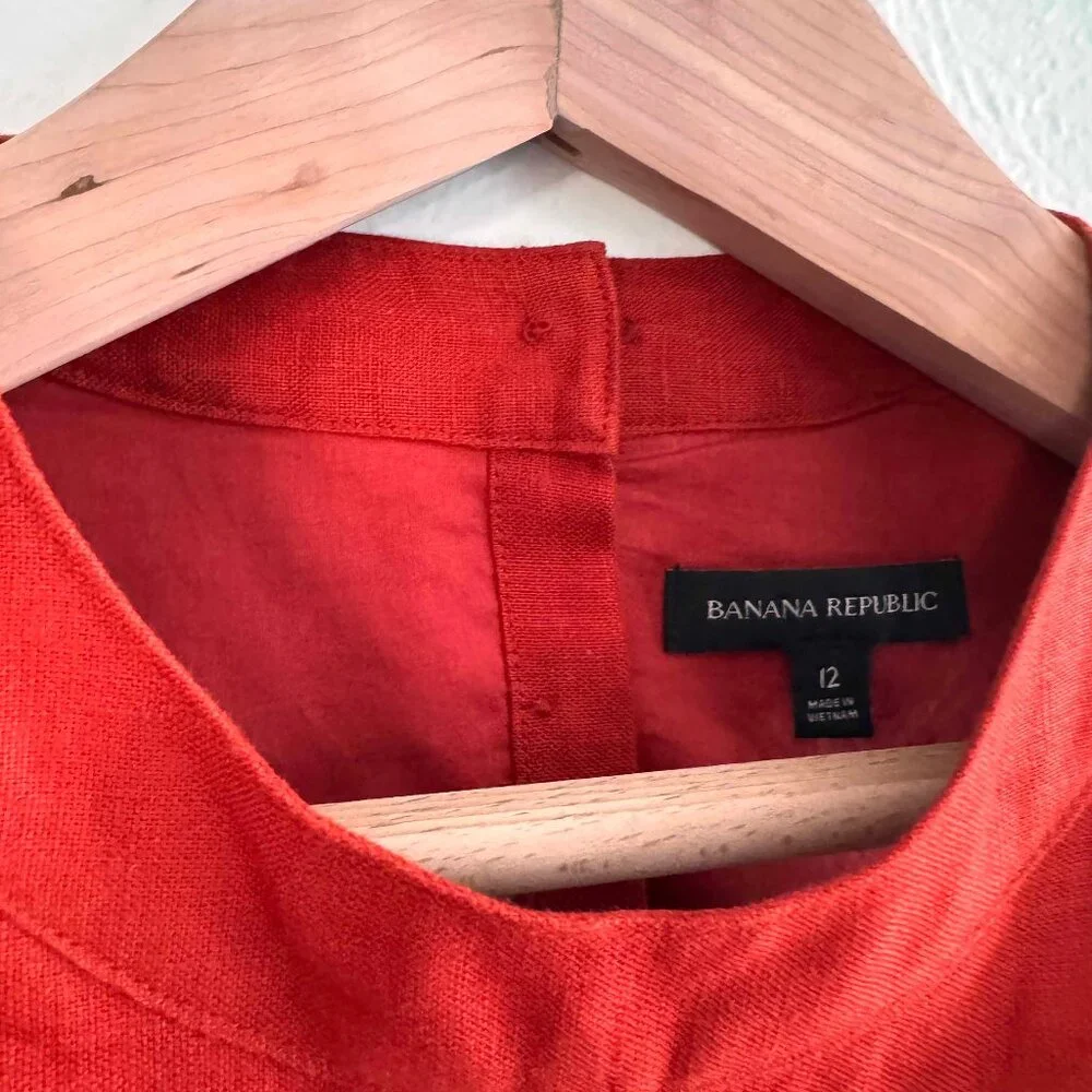 Banana Republic Lina Linen Cutout Dress in Red Embers, Size 12 - Picture 4 of 5